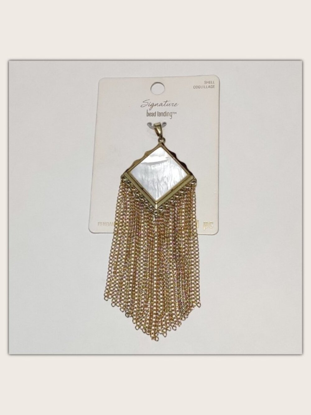 White Shell + Gold Fringe Tassel Pendant - Large Statement Piece by Bead Landing